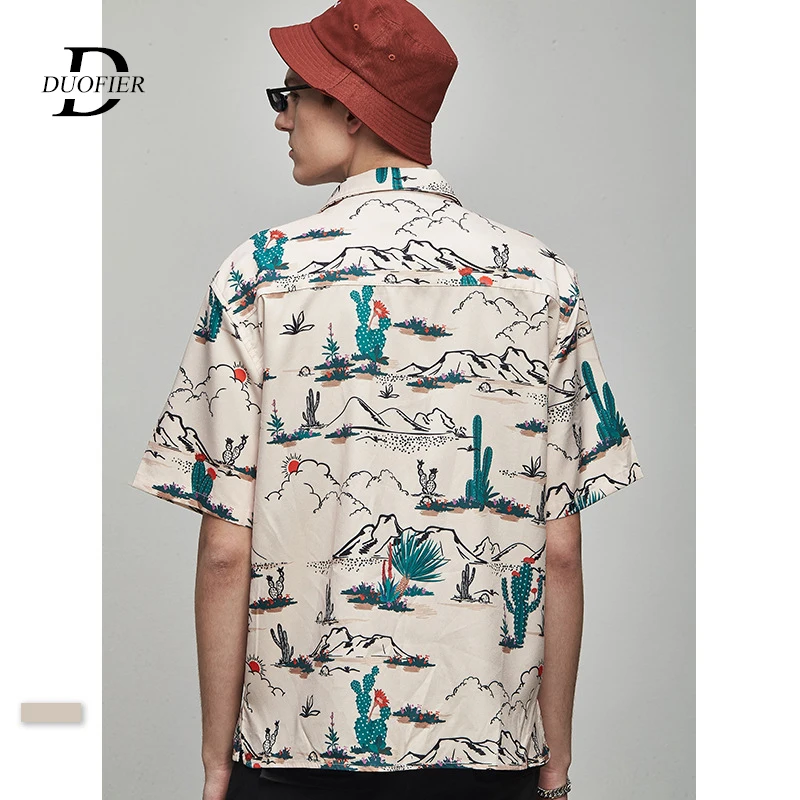 Новые мужские рубашки в стиле кэжуал Летняя мужская Цветочная гавайская рубашка с принтом пустыни свободная удобная мужская Праздничная пляжная одежда большого размера