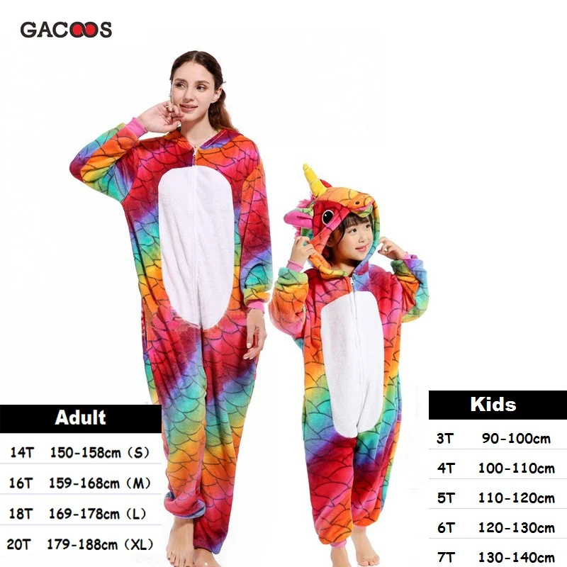 Детская Пижама с единорогом Kegurumi зимняя для мальчиков и девочек изображением