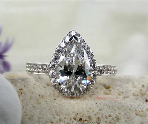 vintage pear shape pure white gold au750 ring 3ct drop female engagement ring solid white gold - Cheap Vintage Wedding Rings vintage pear shape pure white gold au750 ring 3ct drop female engagement ring solid white gold - Cheap Vintage Wedding Rings