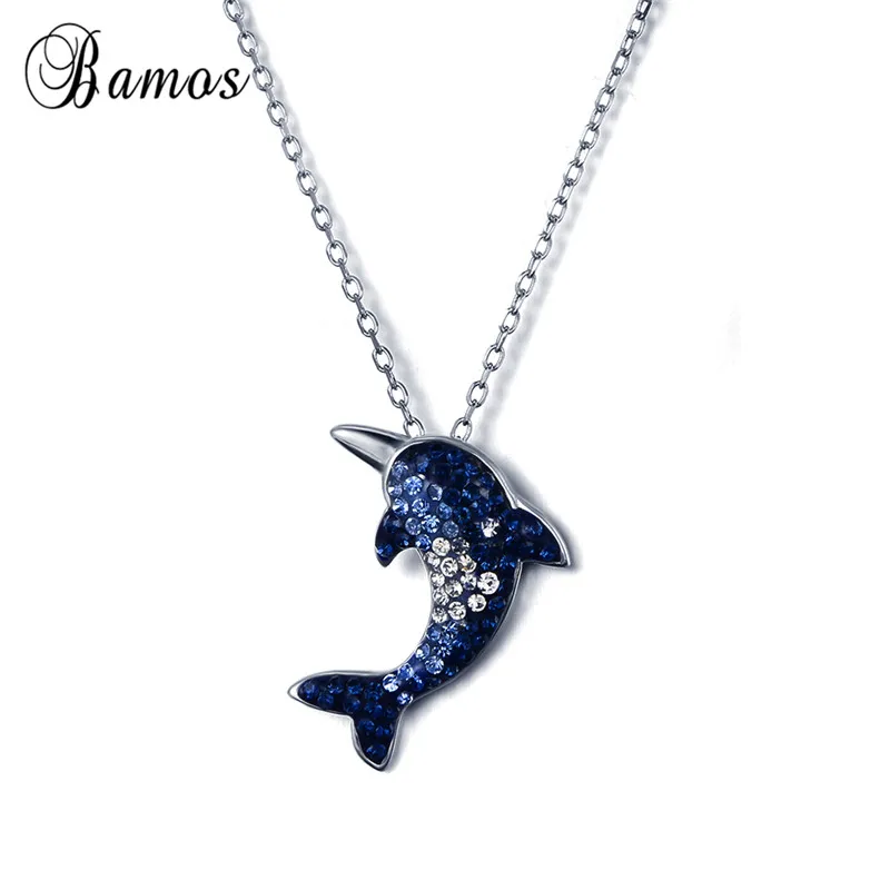 

Bamos Mermaid Fish Pendant Necklace Full Zircon Blue Stone Necklace Chain For Women Girls Animal Ocean Jewelry Choker&Necklace