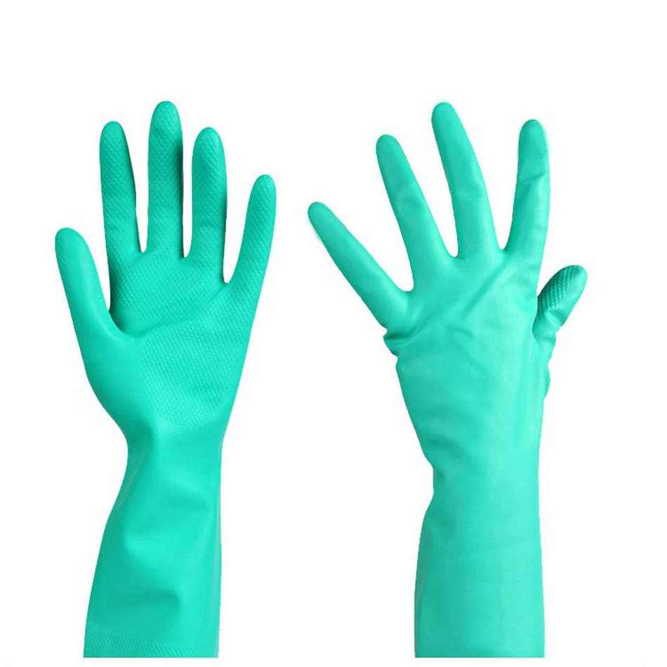 Медицинские противокислотные и щелочные противомасляные противоскользящие перчатки для защиты труда высокотемпературные противорежущие перчатки домашняя одежда для стирки - Цвет: Зеленый