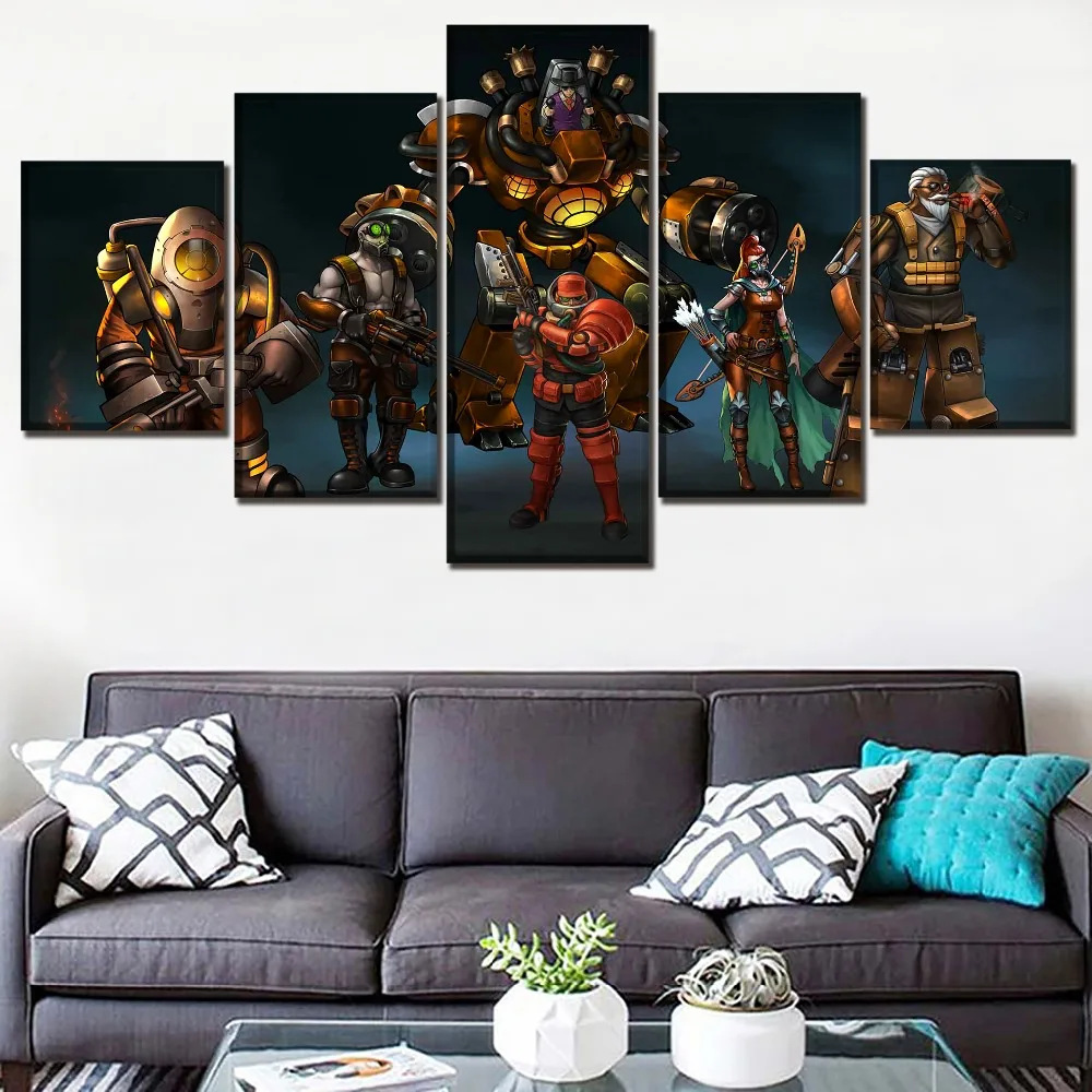 

Modern Wall Art Decorative Picture Modular Framework Home Decorative 5 Panel Clock Steampunk Poster Canvas HD Print Painting
