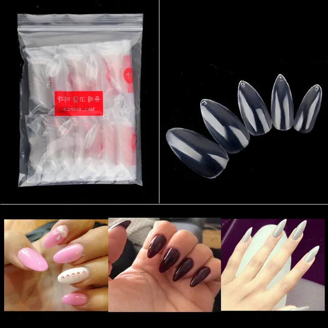 600pcs Oval Stiletto Pointy Full False Nail Tips Almond Shape 600pcs Oval Stiletto Pointy Full False Nail Tips Almond Shape Acrylic Gel Claw Transpa
