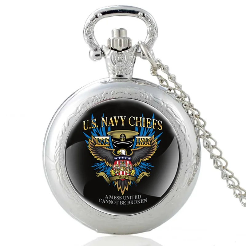 Новая мода США темно-синие вожди черные кварцевые карманные часы винтажные мужские и женские кулон в виде армейского жетона ожерелье часы рождественские подарки
