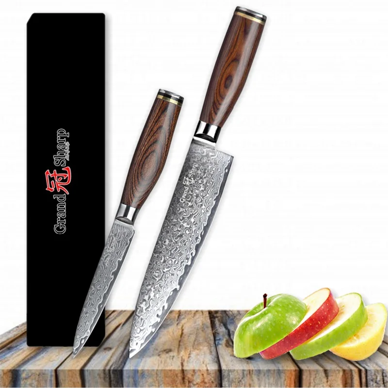 

Grandsharp Damascus Knife Set 2 Pcs Damascus Japanese Stainless Steel VG10 Chef Utility Knives Cooking Kitchen Chef Knife Gift