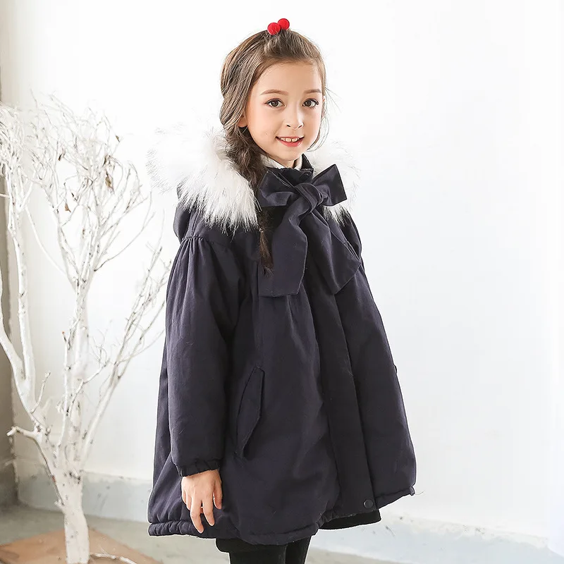 

fur hooded loose kids winter coats for girls warm cotton padded clothes children fleece outerwear & coat baby big girl clothing