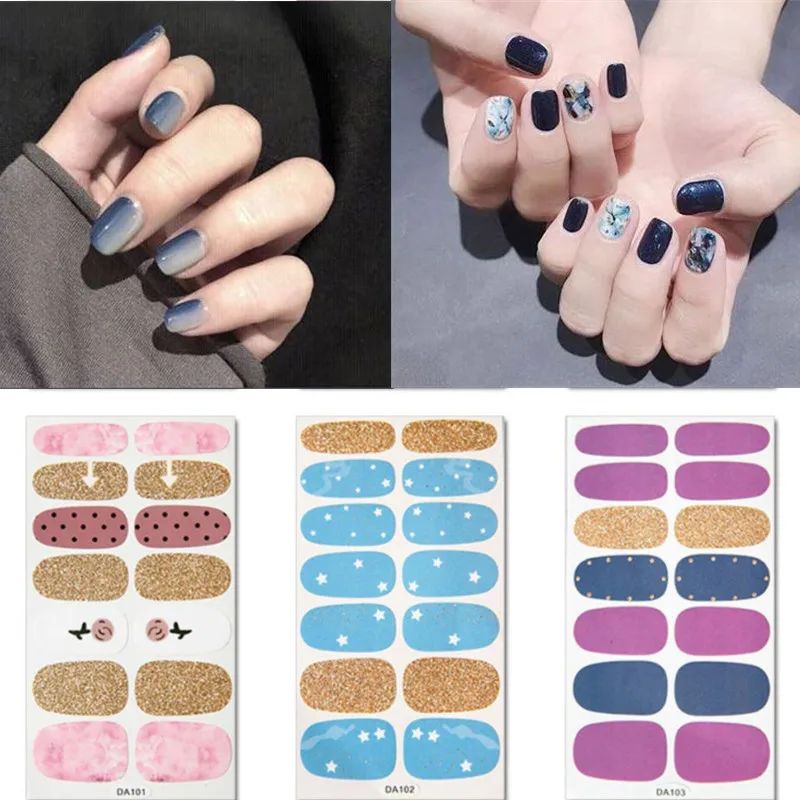 

14tips/sheet Full Cover Colorful 3D Nail Stickers Warps Adhesive Decals Foils Polish DIY Nail Art Stickers Beauty Accessories