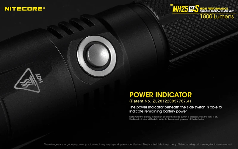 Многозадачная гибридная серия Nitecore MH25GTS XHP35 HD светодиодный высокоэффективный двухтопливный 1800 люмен тактический фонарь с батареей