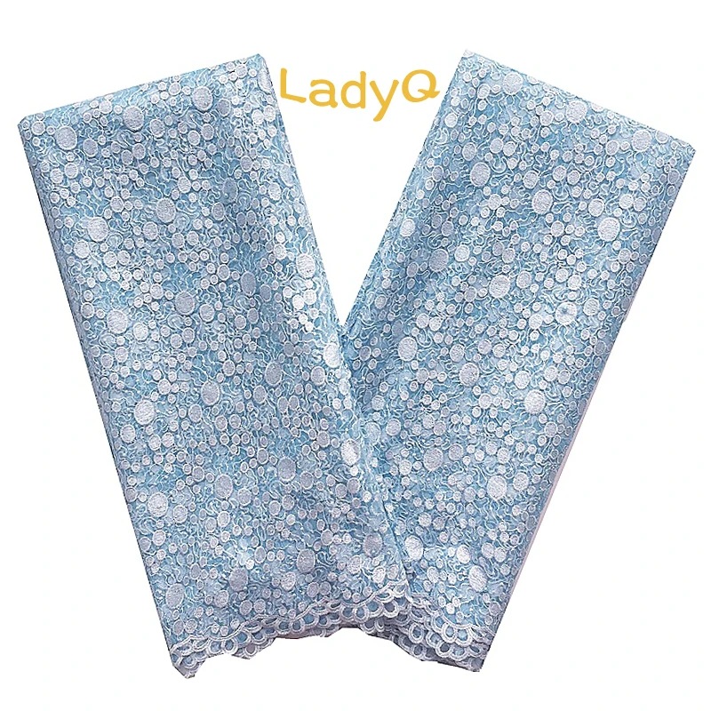 

LadyQ Powder Blue Beaded Nigerian Lace Fabrics Embroidered Tulle Lace Fabric 2018 New Dusty Pink Cord Swiss Yellow Lace Fabric