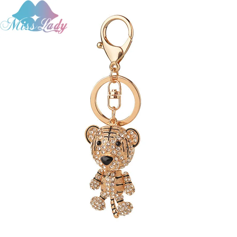 

Miss Lady animal crystal Little Tiger Keychain creative modeling key ring Pendant Ornaments Key Chain keyrings MLC1847
