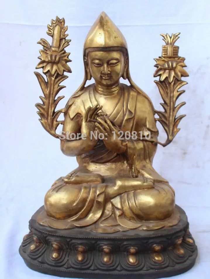 

21" Tibet Tibetan Buddhism Bronze Gilt Je Tsongkhapa Bodhisattva Buddha Statue