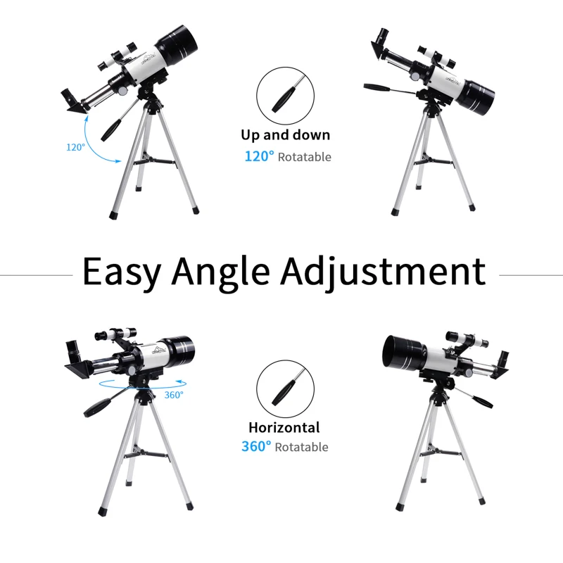 Refractor Telescope Astronomical 300/70mm 150x for Beginners Adults Kids Professional Astronomy Telescope with Tripod MAXLAPTER