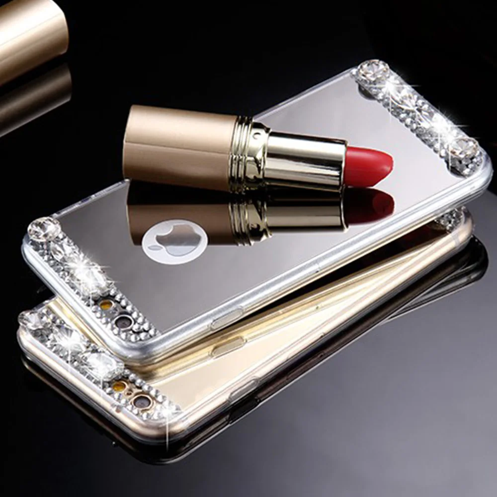 Kisscase 2018 Sexy Bling Сool кристалалми и стразами для iPhone X 7 6 S Plus Алюминий Зеркало задняя