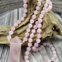 YA3998 Натуральная роза кварца ТОЧКА Роза кварца бусины завязанные ручной работы ожерелье