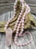 YA3998 Natural Rose Quartzs Point Rose Quartzs Beads Knotted Handmade Necklace 1