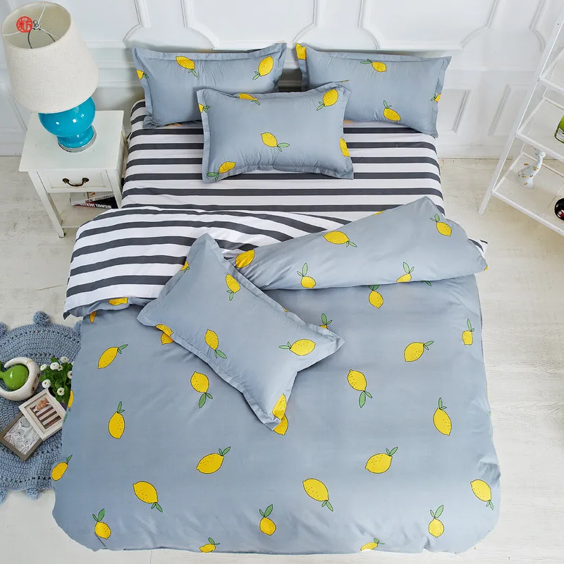 Bedding set Summer lemon duvet cover set king bed sheet love stripe AB