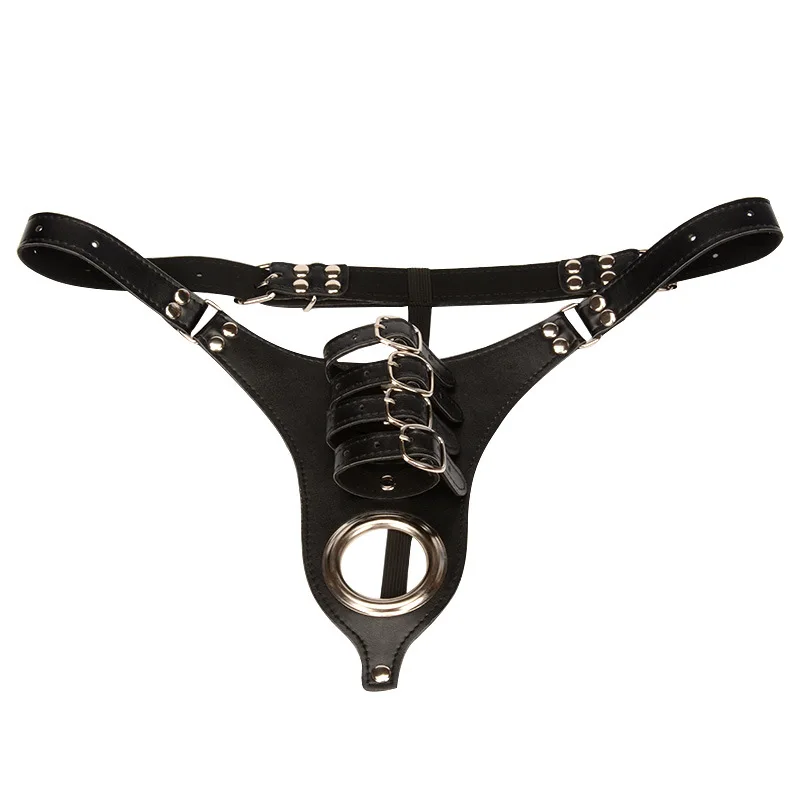 

PU Leather C-String Penis Ring Harness Thong with Adjustable Male Fetish Wear Chastity Belt Panties Underwear Device Toy for Man