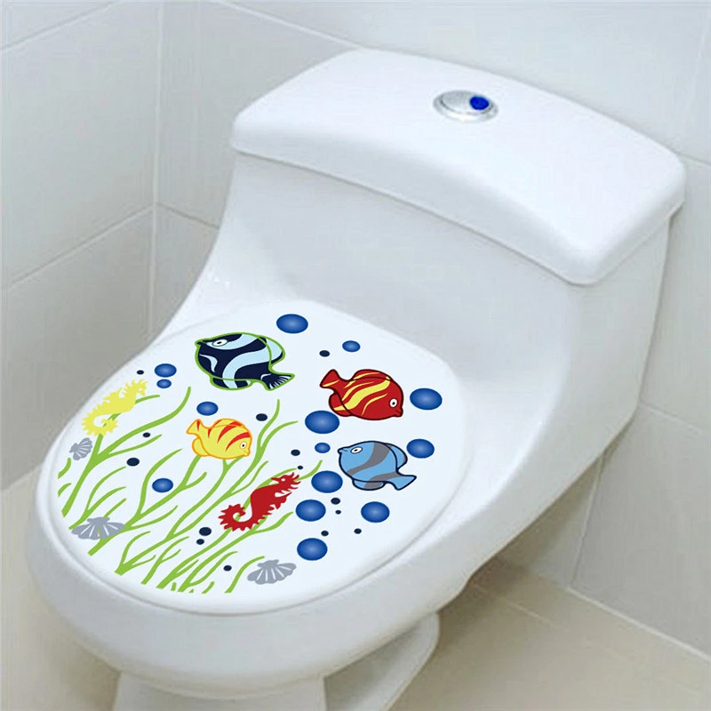 Sealife рыбы Туалет наклейки на сиденья украшения дома Diy цветок подводный пейзаж Фреска Искусство Ванная комната 3d вид ПВХ Наклейка на стену