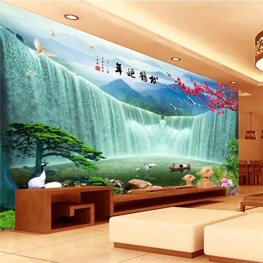 beibehang papel de parede Custom wallpaper 3d mural Chinese style waterfall TV wall painting living room bedroom 3d wallpaper