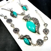 

1 set Fashion Jewelry lot Hot major Vintage Antique Silver Fox turquoise Necklace Pendant Earring For Women Jewelry Sets LB151