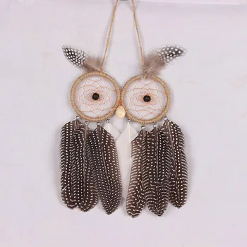 

Double Circle Owl Shaped Design Dream Catcher with Feather Wall Hanging Home Decor Dreamcatcher House Ornaments Gift Craft 2pcs