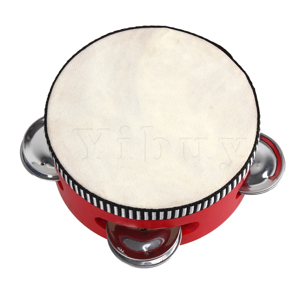 Yibuy 4"Pure Natural Color Musical Sheepskin Tambourine Round Drum For