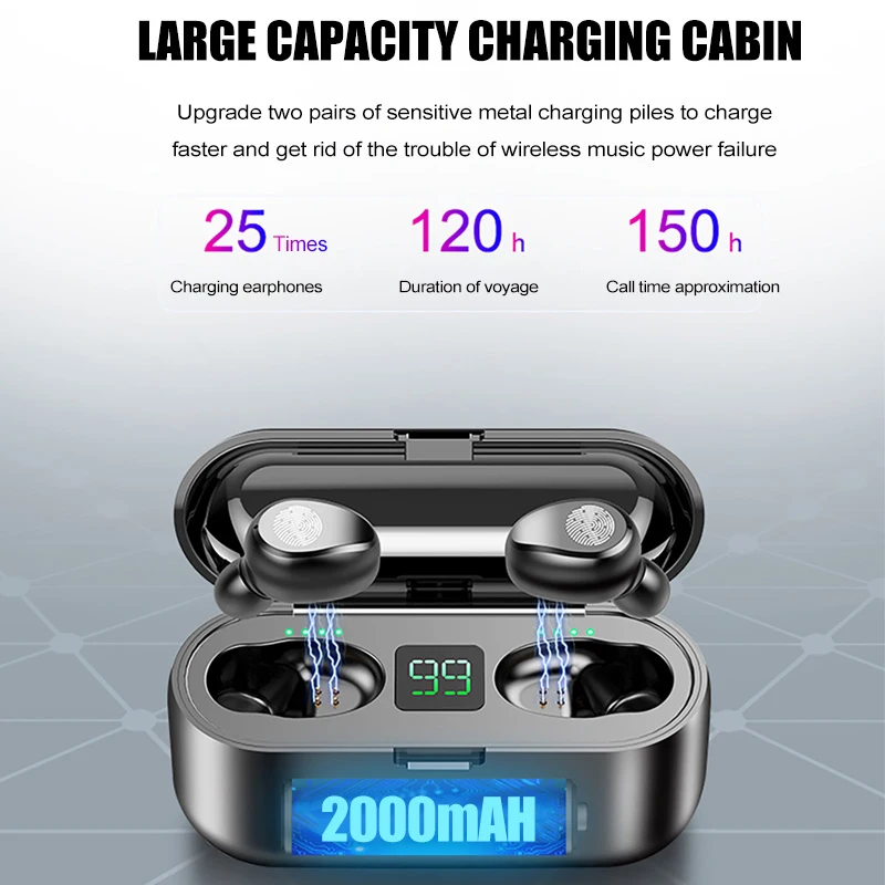 2000 мАч зарядная коробка F9 Mini Smart Touch TWS беспроводные наушники Bluetooth 5 0 8D стерео