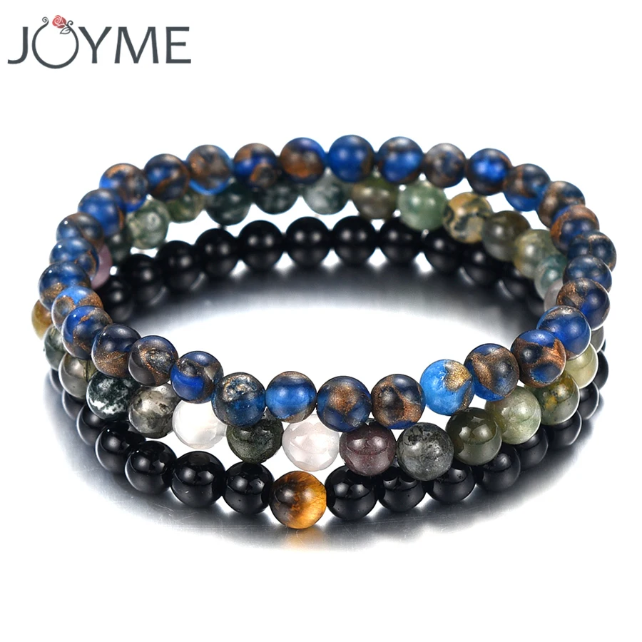 

100% Natural Stone Beads Bracelet Men Hematite Beaded Bracelets Bracciali Black Stone Bracelet Pulseiras bileklik 3 pieces/set