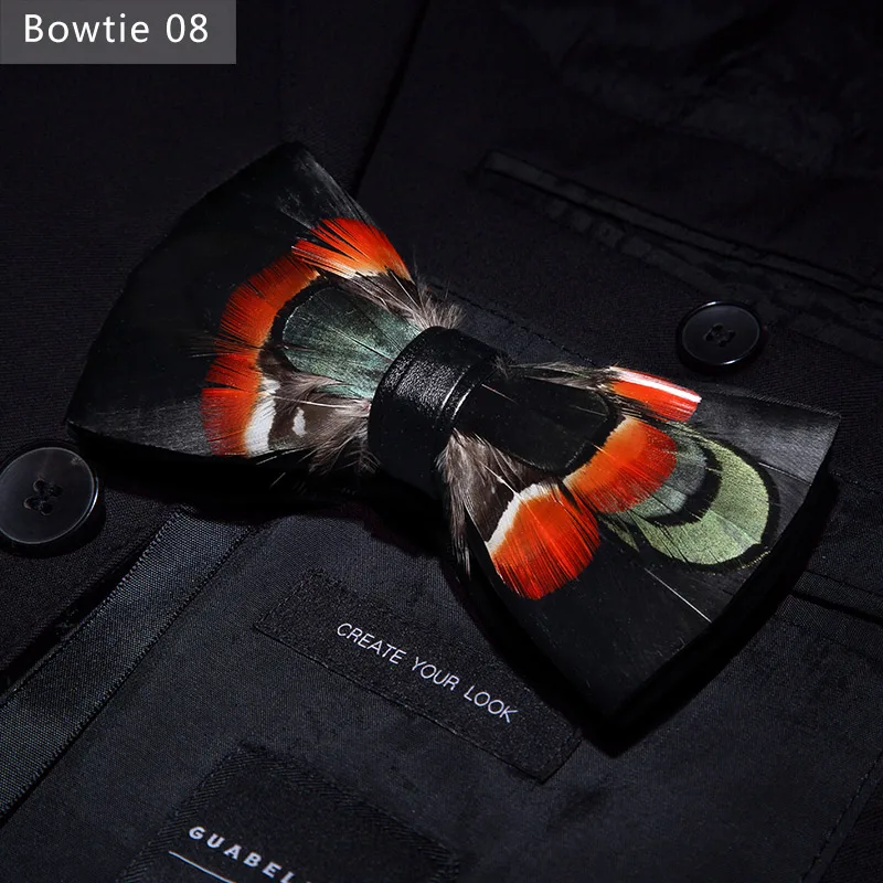 Bowtie 08 JEMYGINS, дизайн, галстук-бабочка, перо, бант, изысканная ручная работа, Мужская брошь для галстука-бабочки, деревянная булавка, подарочный набор, Свадебная вечеринка - Цвет: Bowtie 08