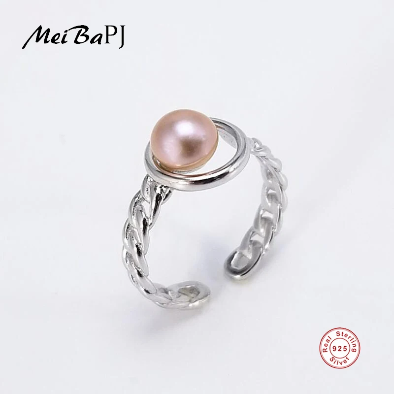 

[MeiBaPJ]AAAA Zircon ring Real Pure Silver S925 for Women Fine Jewelry Ring Semiround Freshwater Pearl Ring