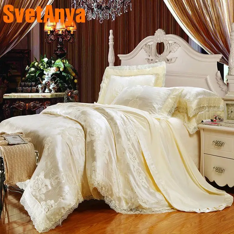 

Svetanya silky Linens 6in1 4in1 jacquard Lace Bedding Set double Queen size