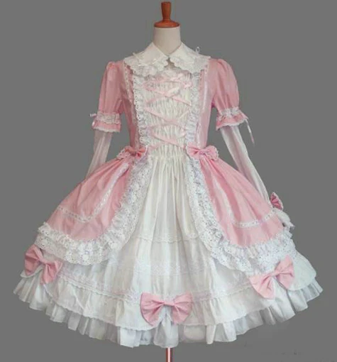 Платья в стиле Лолиты; Пышное Платье принцессы в готическом стиле; костюм Лолиты; кружевное платье с длинными рукавами в винтажном стиле; платье для косплея; - Цвет: Розовый