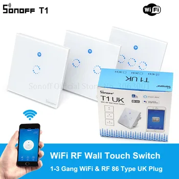 

Sonoff T1 UK Plug 86 Type Smart Wall Touch Light Switch Toughened Touch Glass Panel Support WiFi/RF/APP/Touch Control 1/2/3 Gang