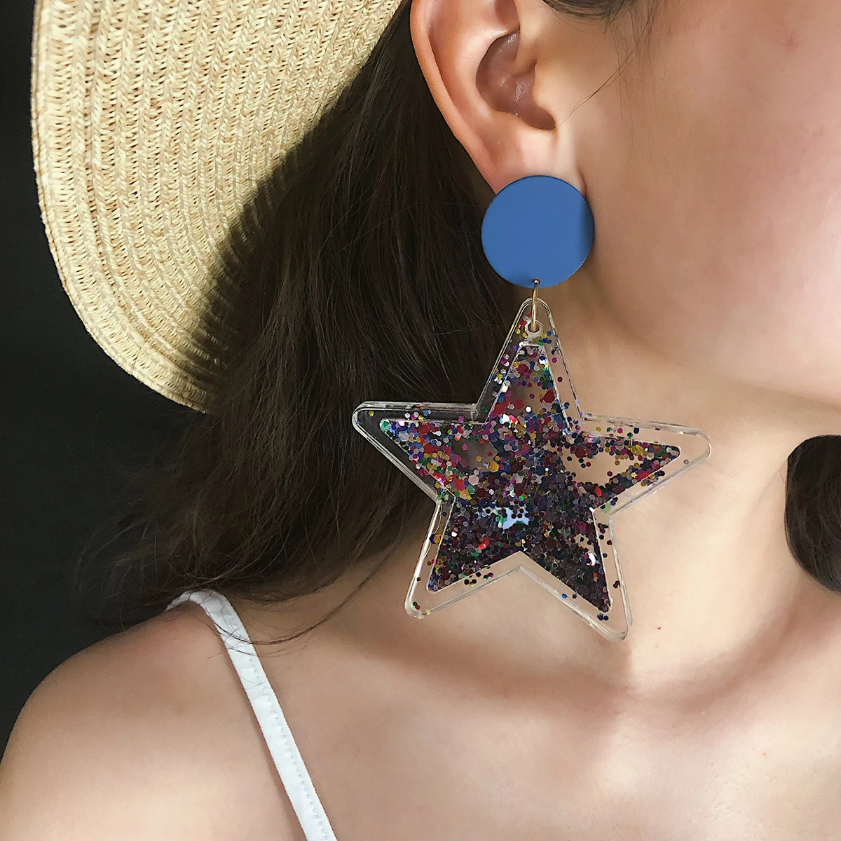 

Ingemark Bohemia Shining Big Star Drop Earrings Brincos Exaggerated Blink Sequin Korean Acrylic Crystal Statement Dangle Earring