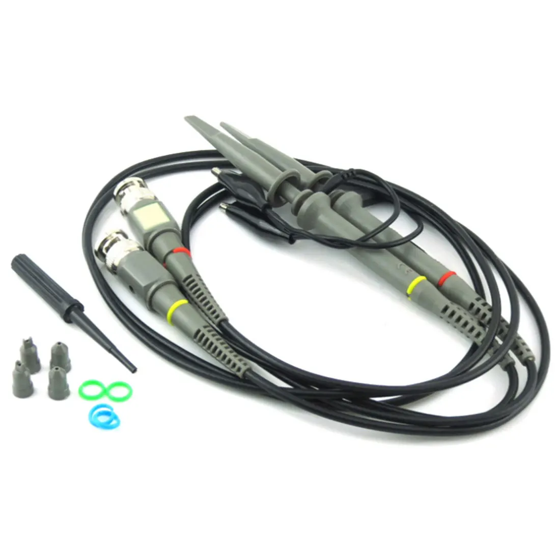 

New 2pcs P6100 BNC Oscilloscope Probe Kit 100MHz 1X 10X High Precision Scope Analyzer Alligator Clip Probes Test Leads