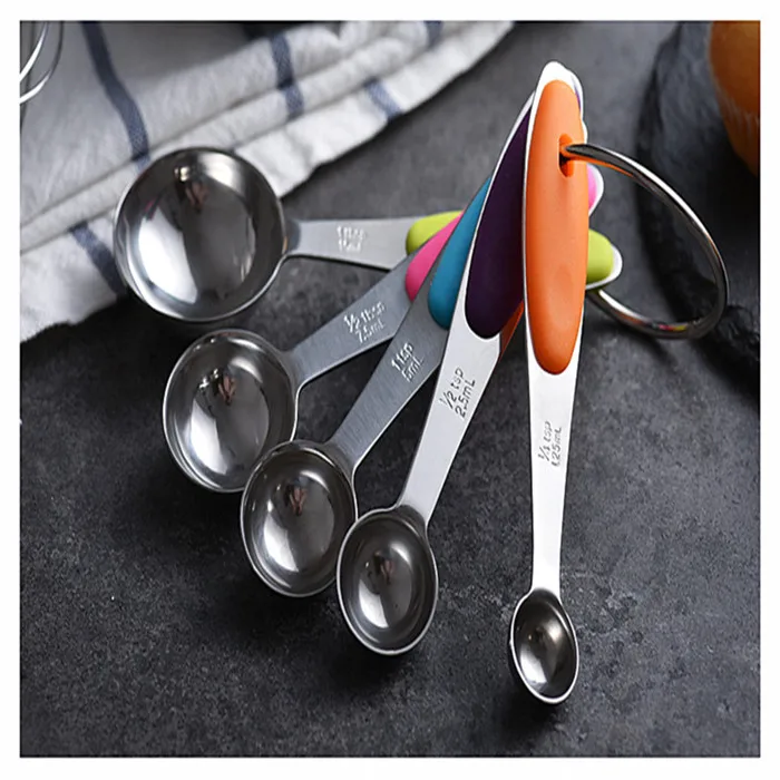 

5pcs New Stainless Steel Anti-slip Silicone Folding Measuring Spoons Baking Cooking Tools Set Cooking Baking Cooking Accessories