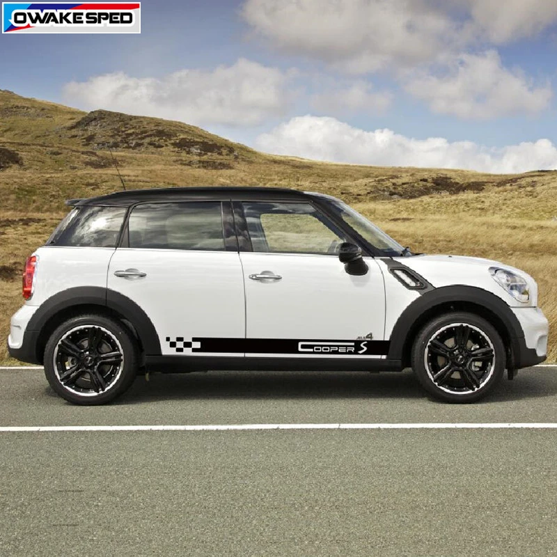 For MINI Cooper S Graphic Stripes Racing Sport Door Side Skirt Sticker Car Body Decor Decal For R55 F56 F54 R55 R56 R57 3-5 Door (4)