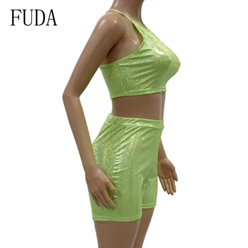 FUDA Two Pieces Sets Sequined Mini Playsuits Sexy Sleeveless Hollow Out Behide Cross Badage Jumpsuits Summer Bling Party Wear FUDA Two Pieces Sets Sequined Mini Playsuits Sexy Sleeveless Hollow Out Behide Cross Badage Jumpsuits Summer Bling Party Wear