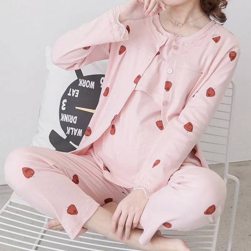 3 PCS Set Printed Cotton Maternity Nursing Sleepwear set Fashion Comfort Nightdress Home Wear A003 | Мать и ребенок