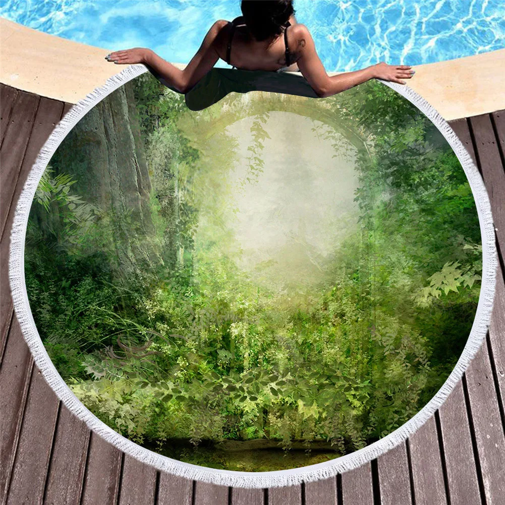 Психоделический лесной пейзаж напечатанные круглые пляжные полотенца с кисточками из микрофибры пляжное Бохо Декор настенный гобелен Большое банное полотенце - Цвет: 12
