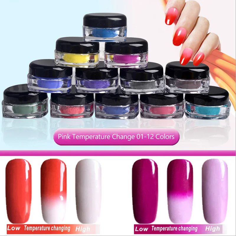 

Lucky Color Temperature Change Nail Glitter Powder Chrome Bling Chameleon Pigment Gel Nail Polish Decoration 12 Colors 1g Box