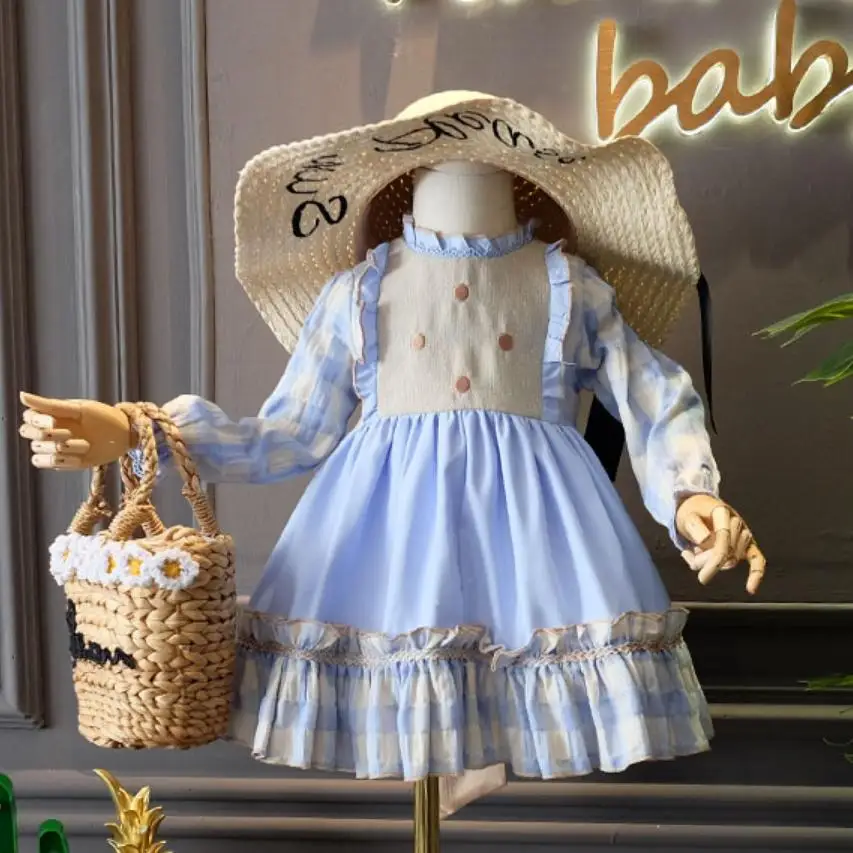 2 предмета в испанском стиле, весенне-осеннее детское платье для девочек на день рождения, синее платье принцессы детская одежда vestidos Y1315