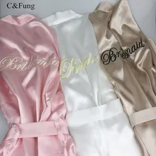 C& Fung, халат с вышивкой для невесты, кимоно для вечеринок, Атласный халат для женщин, подарок подружки невесты, белый цвет шампанского, розовый