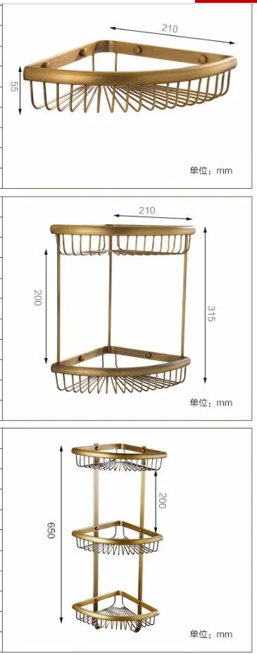 Настенная медная мыльница для ванной комнаты, антикварная трехуровневая полка для ванной и душа, держатель для шампуня, держатель для корзины, угловая полка