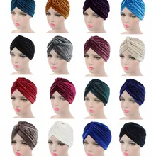 100 шт Зимний женский вельветовый тюрбан шляпа модная шляпа Головной убор в индийском стиле шляпы женская мусульманская твердая шляпа шапочки Skullies