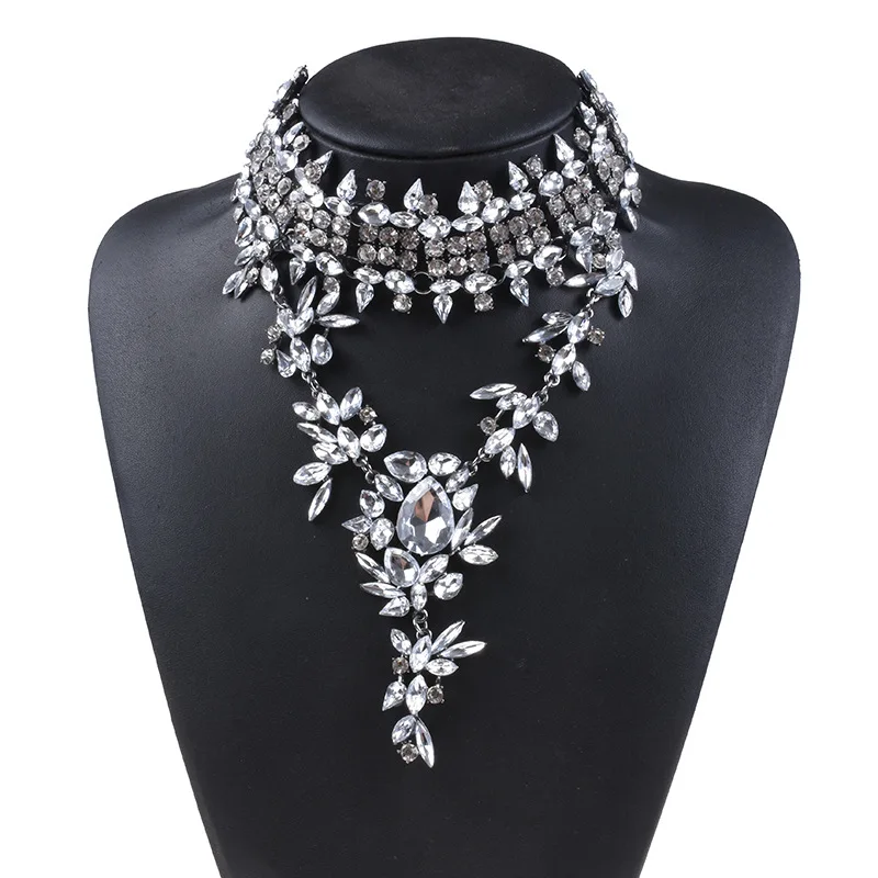 

Fashion Statement Chokers Necklaces for Women Long Chocker Crystal Chunky Pendant Necklace Ethnic Jewelry Bijoux