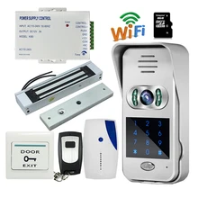Free Shipping Wireless Wifi LAN Code Unlock Doorbell 720P Video Intercom for Andriod IOS Phone + 180kg EM Lock + indoor Bell