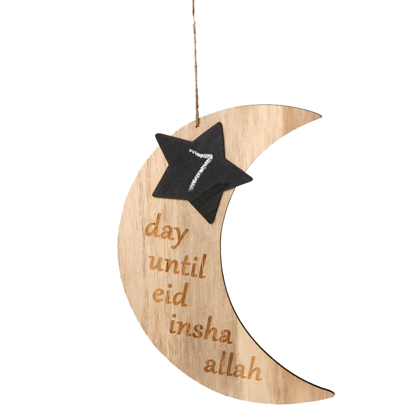 

1PC Ramadan Decoration Eid Inshallah Hanging Pendant Countdown Moon Star Shape Wooden Home Decoration for Islam Muslim Decor