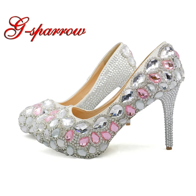 2018 Custom Made Wedding Reception Dress Shoes Silver With Pink 2018 Custom Made Wedding Reception Dress Shoes Silver With Pink Rhinestone Bride Party Woman Spring