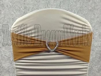 

Hot Sale Kahki Spandex Bands / Lycra Band /Chair Covers Sash With Heart Shape Buckle For Wedding & Banquet